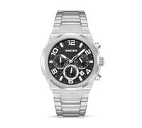 DUCATI DT006 Montre chronographe 43,5 mm cadran noir multicouche, bracelet en acier inoxydable, résistant à l'eau jusqu'à 50 m, accents de course audacieux pour Maverick moderne