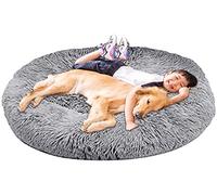 DUCHEN Coussin Anti Stress XXXL,Lit Moelleux Rond pour Chien XL,Panier pour Chien Moyen Taille,Puppy Love Panier Orthopedique,Tapis XXL Grande Taille Lavable Apaisant Gris