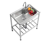 Duchunsheng Cuve Simple Evier Inox De Cuisine Plonge - Evier Jardin Professionnel - Évier De Restauration Autoportant Intérieur Extérieur, Antirouille, Barbecue Evier Egouttoir Robinet 55x40x75cm