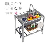 Duchunsheng Meuble Evier INOX Cuisine Lave Bac, Indépendant Jardin Lavabo avec Robinet, Pieds Réglables, Drainage Rapide, Pas Facile À Obstruer, Exterieur Sink Épaissir 1mm, Éviers De Salle De Bains