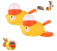 Duck Cat Treat Dispenser, 2 in 1 Interactive Slow Feeder Food Toy for Kitten, Anti-Swallowing Bowl with Button for Eating and Intelligence Training (2Pcs)