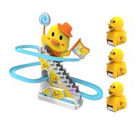 Duck Climbing Stairs Toy, Interactive Electric Track Slide Escalator Figure with LED Lights and Music, Puzzle Assembly Coaster Model for Kids Ages 3 & Up, Fun Educational Fun Set