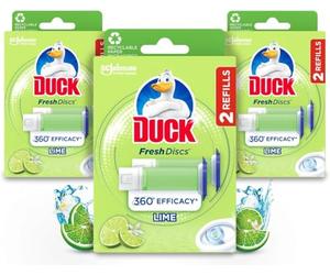 Duck Disques de nettoyage pour toilettes 5 en 1 éliminateur d'odeurs et bloc de jante pour calcaire et germes, citron vert, 72 ml