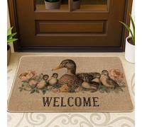Duck Family Paillasson d'intérieur et d'extérieur motif canetons marron naturel pour décoration printanière, tapis de porte d'entrée antidérapant à motif floral, facile à nettoyer, 73,6 x 43,2 cm