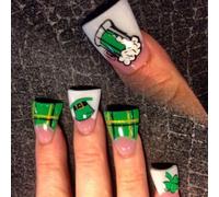 Duck Faux Nails Patrick's Day Press On Nails Artificial Fals Glues On Designs French Tips Freen Green Shamrock Faux Nail