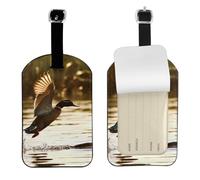 Duck Fly Upon River Étiquette de bagage en cuir PU personnalisée pour sac de voyage, design double face, protection de la vie privée, accessoire de voyage idéal