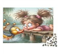 Duck Girl Pond 1000Pc Puzzle for Adults & Kids: Girl with Pigtails and Duck Fun Present & Activity for Home Age 12 Years Up 52x38cm/1000pcs