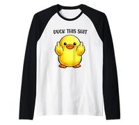 Duck This Shit Funny Silly Duck Middle Finger Duck Meme Manche Raglan