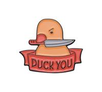 Duck You Broche en émail avec un couteau dans sa bouche pour sacs à dos, Acier inoxydable, Sans pierre précieuse