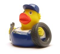 Duckshop Canard de Bain grinçant | Amusant | Motif Mécanicien Automobile | avec Porte| clés Canard de Bain dans Le Set | L : 7 cm, Bleu