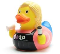 Duckshop I Canard de bain coiffeur I Canard couineur I L : 8,5 cm I avec porte-clés canard couineur dans le set I Cadeau artisanal I Cadeau idéal pour les femmes