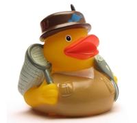 Duckshop I Canard de Bain pêcheur I Canard en Plastique I L : 8 cm - avec Porte-clés Canard en Plastique Inclus dans Le Set I Cadeau pour l'extérieur I Cadeau pour Homme