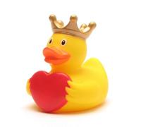Duckshop I Canard de bain Roi avec cœur de vœux I Canard couineur - L : 9 cm I avec porte-clés en forme de canard de bain en kit I Cadeau de Saint-Valentin