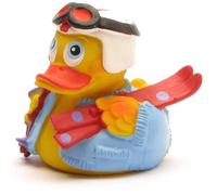 Duckshop I Canard de ski avec casque blanc et lunettes I Bleu I Canard de bain I L : 7,5 cm
