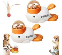 Ducky Cat Treat Dispenser, Interactive Engaging Puzzle Feeder for Cats, Easy Squeeze Yellow Duck Automatic Pet Feeder for Cats Dogs Smart Feeding (2 * A)