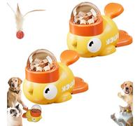 Ducky Cat Treat Dispenser, Interactive Engaging Puzzle Feeder for Cats, Easy Squeeze Yellow Duck Automatic Pet Feeder for Cats Dogs Smart Feeding (2 * C)