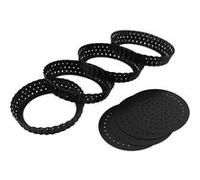 Huusuei 4 Pack Quiche Tart Pans, 5 Round Perforated Pizza Baking Moulds, Non-Stick Tart Tin with Holes for Cakes, Tarts, Quiches