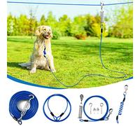 Duckygoo Ligne de course pour chien de jardin améliorée avec câble élastique, câble d'attache de 30,5 m et laisses de 3 m, tyrolienne d'extérieur pour chien pour le camping