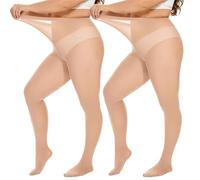 DUCMODA Collant Grande Taille pour Femme Doux Curvy Taille Haute Semi Opaque 2 Pairs-Beige 4XL