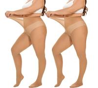 DUCMODA Collant Grande Taille pour Femme Doux Curvy Taille Haute Semi Opaque,2 Pairs-Suntan XXL
