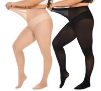 DUCMODA Collant Grande Taille pour Femme Doux Curvy Taille Haute Semi Opaque Black+Beige 3XL