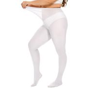 DUCMODA Collant Grande Taille pour Femme Doux Curvy Taille Haute Semi Opaque,Blanc 3XL