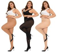 DUCMODA Collant Grande Taille pour Femme Doux Curvy Taille Haute Semi Opaque,Couleur chair + noir + beige 4XL