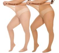 DUCMODA Collant Grande Taille pour Femme Doux Curvy Taille Haute Semi Opaque Suntan+Beige 2XL