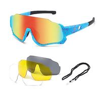 DUCO DK280 Lunettes de soleil polarisées pour enfants - Pour adolescents, baseball, sport, adolescents, cyclisme - Pour garçons et filles - Avec 3 lentilles, Monture bleue, monture bleue, verres de
