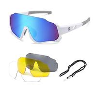 DUCO DK280 Lunettes de soleil polarisées pour enfants - Pour adolescents, baseball, sport, adolescents, cyclisme - Pour garçons et filles - Avec 3 lentilles, Cadre blanc, monture grise, verres colorés