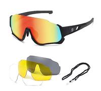 DUCO DK280 Lunettes de soleil polarisées pour enfants - Pour adolescents, baseball, sport, adolescents, cyclisme - Pour garçons et filles - Avec 3 lentilles, Cadre noir, monture noire, verres oranges,