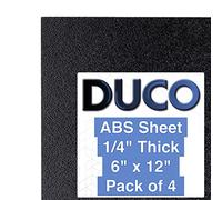 Duco Lot de 4 feuilles de plastique ABS fabriquées aux États-Unis de 6,35 mm d'épaisseur, 15,2 x 30,5 cm - Lot de 4 panneaux thermoplastiques noirs texturés et moulables à la chaleur pour bricolage