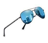 DUCO Nouveau Design Lunettes de soleil Classique Rétro Style Lunettes de Soleil Polarisées en Miroir Filtre Catégorie 3 CE 3025K (Noir-Bleu)