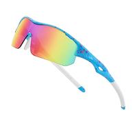 DUCO Sports Jeunes Lunettes de soleil de baseball pour enfants incassables Cadre TR90 Lunettes de soleil légères pour garçons et filles DK261, Monture bleue et verres orange Temple Revo, 63