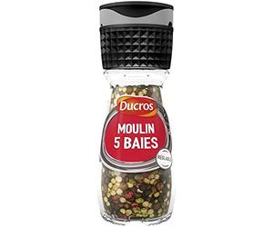 DUCROS - Moulin à Poivre et Sel 5 Baies Doux - 26g de saveurs intenses pour vos repas - Épices fines et fraîchement moulues pour une cuisine raffinée - le Lot De 4