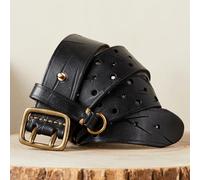 DUddTTW Ceinture Classique en Cuir de Vache pour Hommes, Double Boucle ardillon, 4mm d'épaisseur, Ceinture Sauvage pour Toutes Les Occasions