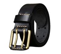 DUddTTW Ceinture rétro à Double Broche pour Hommes, 2 Trous en Cuir avec Boucle à Rouleau, Ceinture de 3.8cm de Large pour Hommes, Ceinture de 4mm d'épaisseur