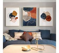 DUDLOO Blue Orange Terracotta Watercolor Wall Art Canvas Poster Painting Abstract Modern Print Wall Pictures for Living Room Decor 60x90cmx3 frameless