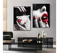 DUDLOO Sexy Lèvres Rouges Peinture Sur Toile Moderne Mur Art Noir Et Blanc Femmes Affiche Filles Imprimer Salon Décoration Photos 20x30cmx2 sans cadre