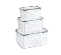 DUDNJC Lot de 3 boîtes de conservation avec passoires, récipients de conservation pour légumes et fruits pour réfrigérateur, récipient en plastique avec aérations pour fruits et légumes