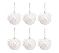 DUDNJC Lot de 6 boules de Noël, 7,6 cm, plumes blanches scintillantes, en mousse incassable, décoration pour sapin de Noël, décoration de fête de Nouvel An