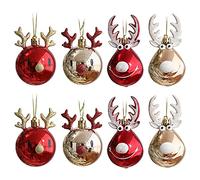 DUDNJC Lot de 8 boules de Noël incassables pour sapin de Noël, avec pendentif en forme de renne, doré et rouge, pour décoration de fête de Noël