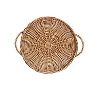DUDNJC Plateau de service rond en rotin avec poignées pour le petit déjeuner, 30 cm, plateau de service en osier, organiseur décoratif pour la cuisine, table basse, pain, fruits, nourriture, petit