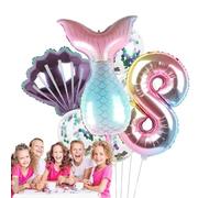 DUDOK Ballons de fête de la petite sirène - Ensemble de ballons de mer avec ballons - Ballons en aluminium sous pour filles, 7 pièces de décorations pour fête