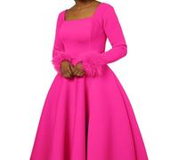 DUDOK Robe longue pour femme, couleur unie, manches longues, robe élégante pour petite amie, mère, épouse
