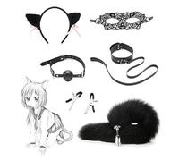 Dudoy Kit de Cosplay de Costume avec Plug Queue de Renard, Collier, Pinces, Oreilles de Chat pour Couples