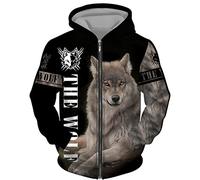 DUDSOG Hommes Viking Wolf 3D Printed Hoodies Hip Hop Casual Full Zip Sweatshirt à Capuche Veste Tops