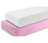 Dudu N Girlie Lot de 2 draps-Housses en Coton épais pour lit de Voyage, 65 x 95 cm, Blanc/Rose