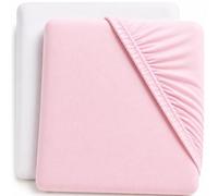 Dudu N Girlie Lot de 2 draps-housses en jersey de coton pour lit de bébé, 60 x 120 cm, blanc/rose