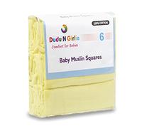 DUDU N GIRLIE Lot de 6 langes en mousseline pour bébé - Doux, absorbants et respirants - 100% pur coton - Idéal à nettoyer, essuyer et couvrir les couvertures de nouveau-né - Unisexe - Jaune - 70 x